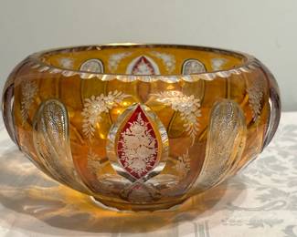 Yellow Lead Crystal Bowl | Vintage yellow lead crystal bowl. - h. 5.75 x dia. 9 in (opening diameter)