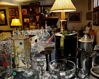 The bar area features all kinds of glassware