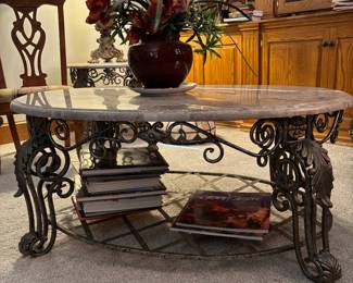 Beautiful Iron Coffee Table with Faux Marble Top.  Excellent condition.