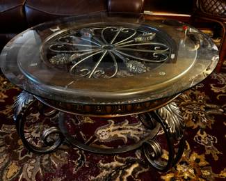 Beautiful Iron and Beveled Medallion Glass Coffee Table