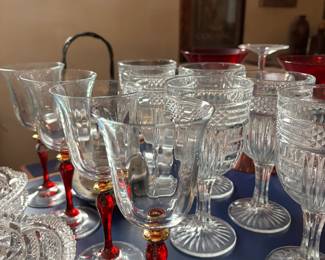 Red and Amber stem glasses, wexford glasses