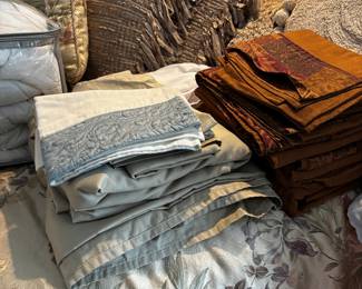 Beautiful bed linens King Size , Crocheted bedspreads and pillow shams, , sheets, designer pillows,and towels