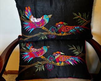 Emboridery on silk pillows