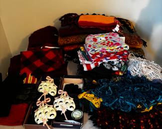 Beautiful soft scarves, silk scarves, twist scarves, gloves, flannel