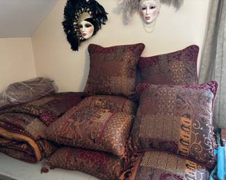 King Size Comforter, Dust Ruffel and Sham Set.  Matching pillows w and wo fringe priced separately