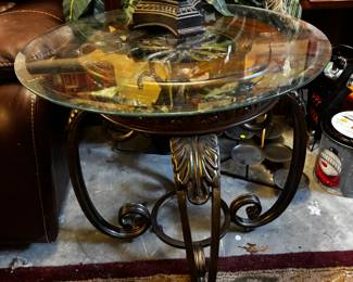Beveled Glass Top and Iron Table