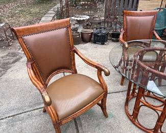 Pier One Heavy Rattan Arm Chairs (2).  Rattan Beveled Glass Top Table