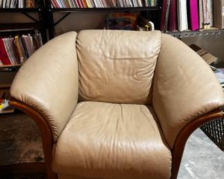 MCM Leather arm chair with wood frame
