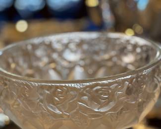 W. Adams Crystal Pressed bowl with gold tone base - Pressed roses. Beautiful condition.