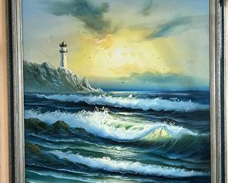 Large Light House Oil Painting
