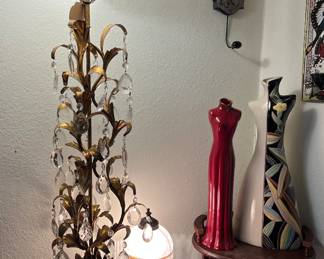 Gold Guild Crystal Prism Table Lamp & Large Vases