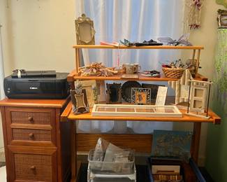 Solid Wood Desk & More office Supplies, Nice Wooden Filing Cabinet & Printer 