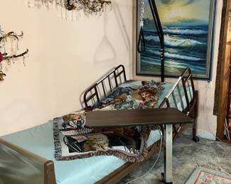 Electric Hospital Bed with Lift Bar & Over Bed Tray