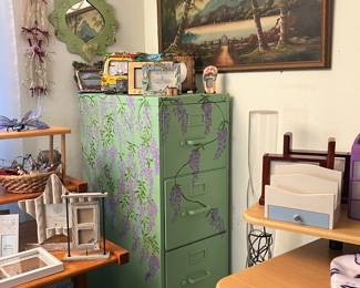 Painted Metal Filing Cabinet, Vintage Print & Large selection of Frames