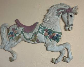 Large Carousel Horse wall hanging- needs some TLC 