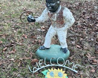 Vintage Cement Lawn Jockey Statue