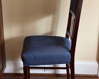 Set of 8 Antique Dining Chair Upholstered in Blue Fabric. Each Measures 17" W with 18" Seat Height. Photo 3 of 4.