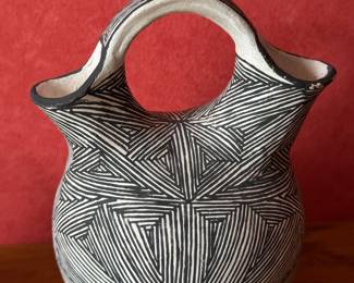Wedding Vase Signed by Artist Dorothy Sanchez, Acoma, New Mexico. Measures 7" H x 5" W. Photo 1 of 2.