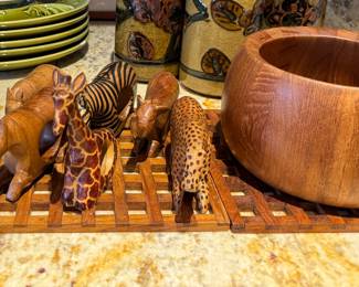 Set of 6 Carved Wood "Safari" Themed Napkin Rings.