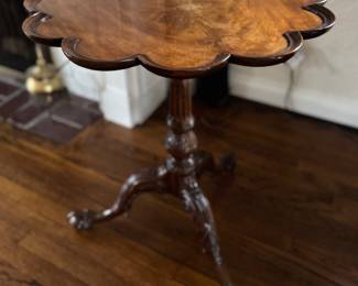 George II Style Scalloped Edged Tripod Tilt Top Table On Birdcage Center with Ball and Claw Feet. Measures 23" D x 28.5" H. Photo 3 of 6.