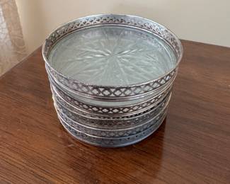 Sterling Silver and Cut Glass Wine Coasters.