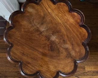 George II Style Scalloped Edged Tripod Tilt Top Table On Birdcage Center with Ball and Claw Feet. Measures 23" D x 28.5" H. Photo 2 of 6.