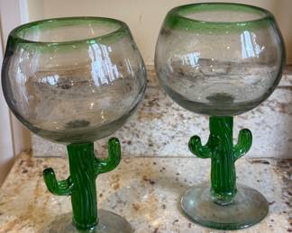 Set of 2 Cactus Margarita Glasses.