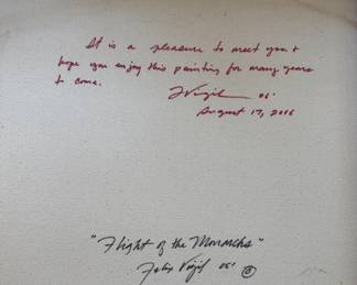 "Flight of The Monarchs," Oil on Canvas. Signed on Back by Artist Felix Vigil (Jicarilla Apache/Jemez Pueblo). Measures 24" x 24". Photo 2 of 2.