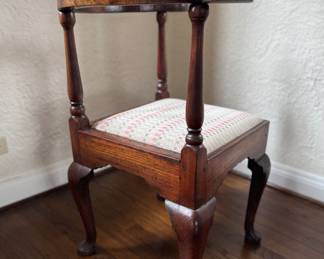 Antique English Corner Chair with Scrolled Arms On Tapered Legs with Pad Feet. Measures 30" W x 25" D with 18" Seat Height. Photo 2 of 5.