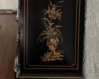 Late 20th Century Drexel Heritage "Et Cetera" Lacquered Chinoiserie Three Drawer Chest. Measures 38.5" W x 19" D x 31" H. Photo 2 of 5.