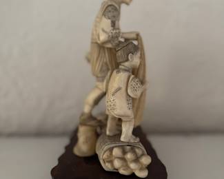 Japanese Carved Bone Sculpture of Man and 2 Sons. Photo 2 of 3.