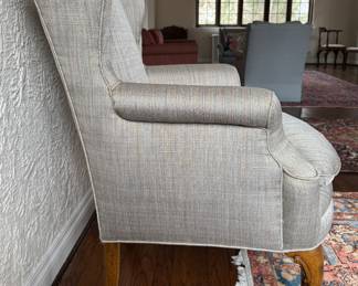 Queen-Anne Style Wing Back Chair with Tufted Down-Filled Cushion on Pad Feet. Fabric: Kravet Smart High Performance. In EXCELLENT SHAPE! Measures 28" W x 30" D. Photo 3 of 5.