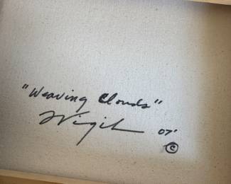 "Weaving Clouds," Mixed Media Signed on Back by Artist Felix Vigil (Jicarilla Apache/Jemez Pueblo). Measures 15" x 32". Photo 2 of 2.