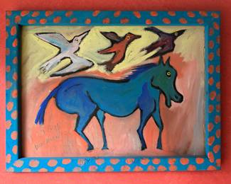 Folk Art Horse, Paint on Board. Signed in Pencil by Brian Dowdall. Photo 1 of 2.