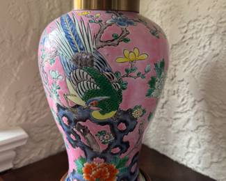 Famille Rose Chinoiserie Table Lamp -- Only One. Measures 32" H. Photo 2 of 3.