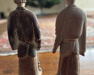 Pair of Japanese Hand-Carved Wood Figurines. Each Measures 16" H. Photo 2 of 4.