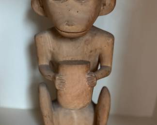 Hand-Carved Wood Monkey Sculpture.