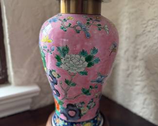 Famille Rose Chinoiserie Table Lamp -- Only One. Measures 32" H. Photo 3 of 3.