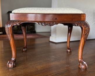 Chippendale-Style Upholstered Bench / Ottoman with Ball and Claw Feet. Measures 20" x 26" x 20" H. Photo 1 of 4.