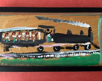 "Folk Art Train," Signed in Pencil by Jimmy Lee Sudduth. Measures 17" x 9". Photo 1 of 2.