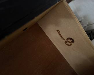 Late 20th Century Drexel Heritage "Et Cetera" Lacquered Chinoiserie Three Drawer Chest. Measures 38.5" W x 19" D x 31" H. Photo 5 of 5.