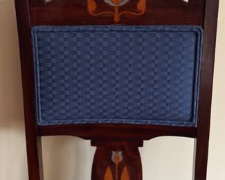 Set of 8 Antique Dining Chair Upholstered in Blue Fabric. Each Measures 17" W with 18" Seat Height. Photo 2 of 4.