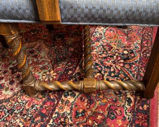 Pair of Upholstered Arm Chairs with Barley Twist Frames. Each Measures 26" W with 18" Seat Height. Photo 3 of 3.