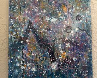 "Flight of The Monarchs," Oil on Canvas. Signed on Back by Artist Felix Vigil (Jicarilla Apache/Jemez Pueblo). Measures 24" x 24". Photo 1 of 2.