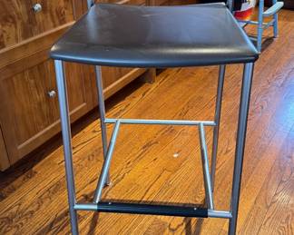 Pair of Tonon Leather & Chrome Bar Stools. Each Measures 17" x 17" with 31" Seat Height. Photo 1 of 4.