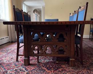 Italian Renaissance Farm House Extension Dining Table with Self Storing Leaves. As Shown, Table Measures 44" W x 90" L. Photo 1 of 6.