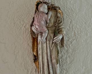 Mid-Century Italian Joseph & Child Sculpture by Eugenio Pattarino. Signed by Artist.