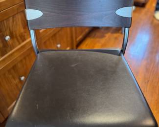 Pair of Tonon Leather & Chrome Bar Stools. Each Measures 17" x 17" with 31" Seat Height. Photo 3 of 4.