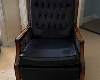 Relax-A-Vision Reclining Chair with Leather Upholstery And Cane Side Panels by Futorian Manufacturing Company. Photo 1 of 3.