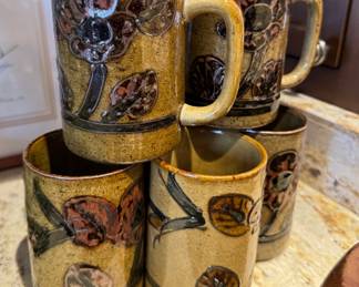 Set of 6 Glazed Ceramic Mugs.